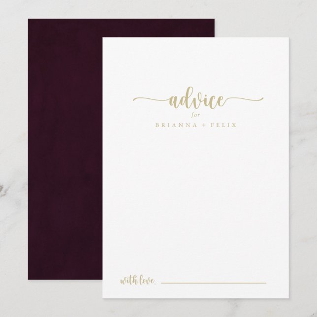 Gold Burgundy Calligraphy Wedding Advice Card (Front/Back)