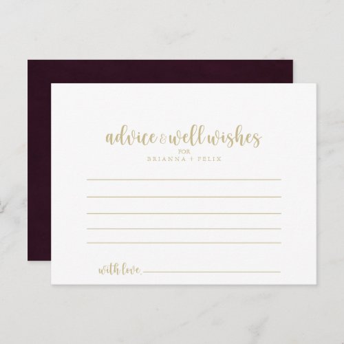 Gold Burgundy Calligraphy Wedding Advice Card