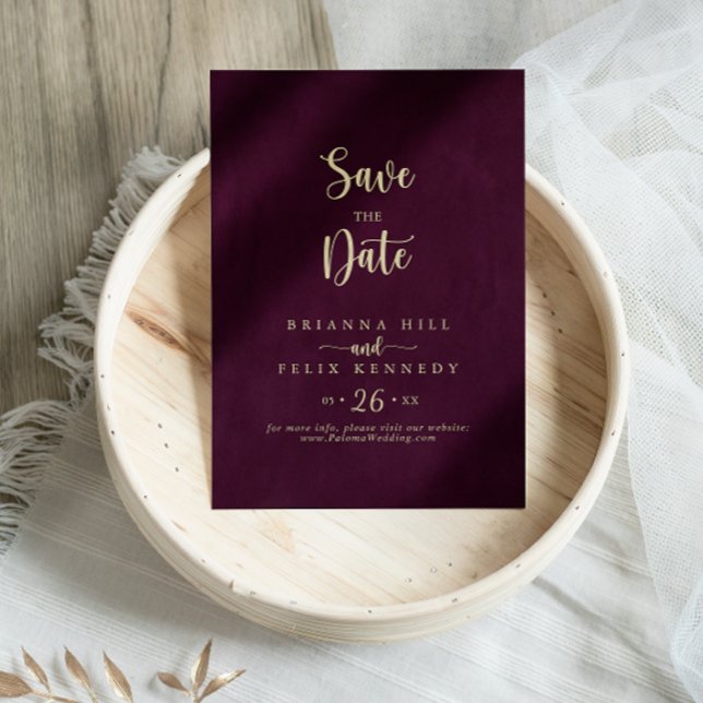 Gold Burgundy Calligraphy Wedding  Save The Date (Creator Uploaded)