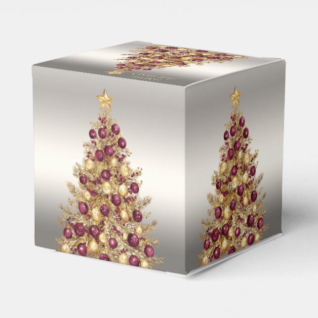 Gold Burgundy Christmas Tree Holiday Gift Box (Back Side)