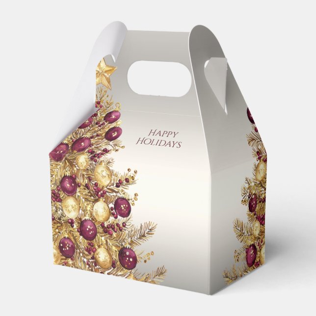 Gold Burgundy Christmas Tree Holiday Gift Box (Front Side)