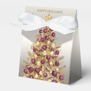 Gold Burgundy Christmas Tree Holiday Gift Box