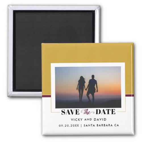 Gold burgundy color block wedding Save the Date Magnet