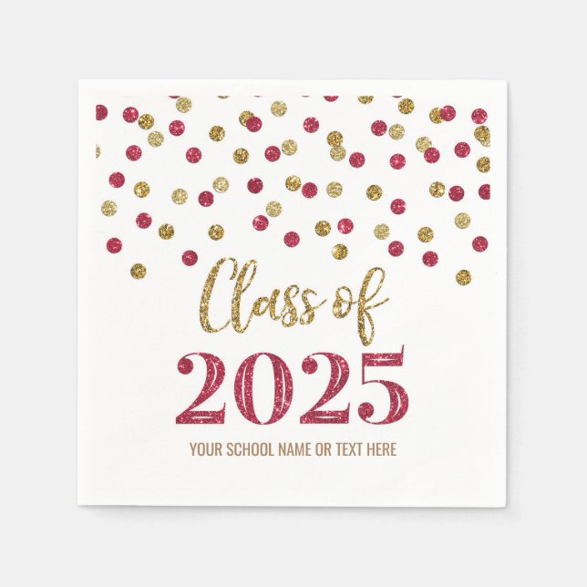 Gold Burgundy Confetti Class of 2025 Napkins (Front)