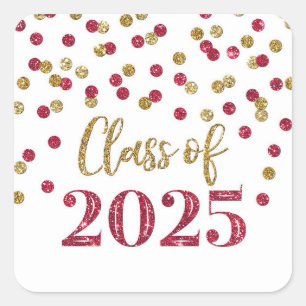Gold Burgundy Confetti Graduation 2025 Square Sticker