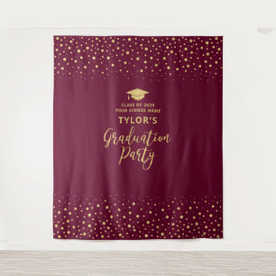 Gold & Burgundy Confetti Graduation Party Tapestry