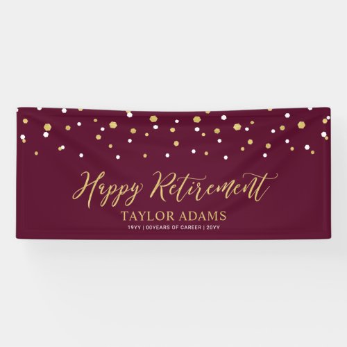 Gold  Burgundy Confetti  Happy Retirement Party Banner