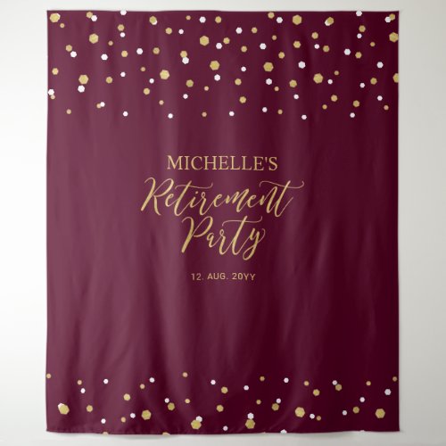 Gold  Burgundy Confetti Retirement Party Backdrop