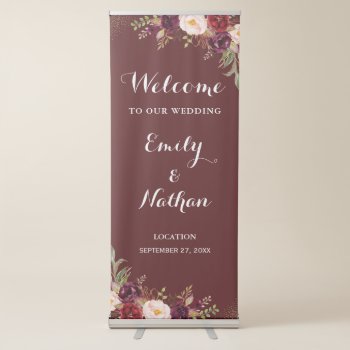 Gold Burgundy Confetti Wedding Welcome Sign by LittleBayleigh at Zazzle