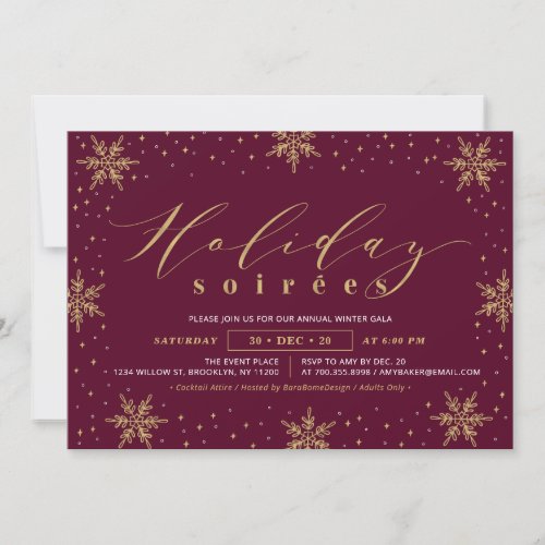 Gold  Burgundy Corporate Holiday Soiree Party Invitation