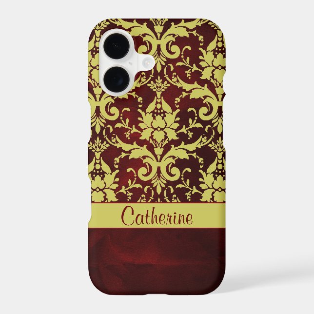 Gold Burgundy Damask Personalized Case-Mate iPhone Case (Back)