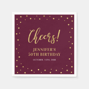 Gold & Burgundy Elegant Adult Birthday Party Napkins