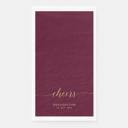 Gold  Burgundy  Elegant Lettering Cheers Custom Paper Guest Towels