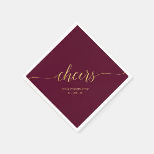 Gold & Burgundy Elegant Stylish Lettering Cheers Napkins