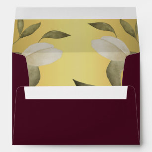 Gold burgundy elegant watercolor foliage wedding envelope