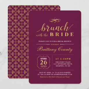 Gold & Burgundy Elegant Wedding Bridal Brunch Invitation