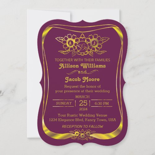  Gold  Burgundy elegant wedding invitation