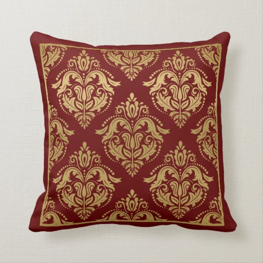 Gold & Burgundy Floral Damasks Geometric Pattern Throw ...