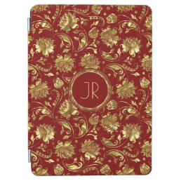 Gold &amp; Burgundy Floral Damasks iPad Air Cover