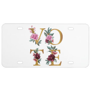 Gold Burgundy Floral Elegant Feminine Go Vote License Plate