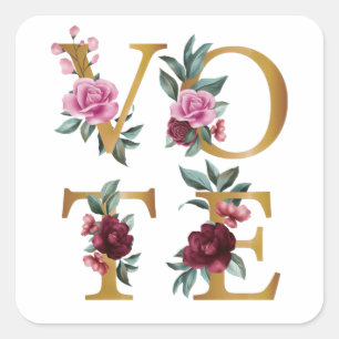 Gold Burgundy Floral Elegant Feminine Go Vote Square Sticker