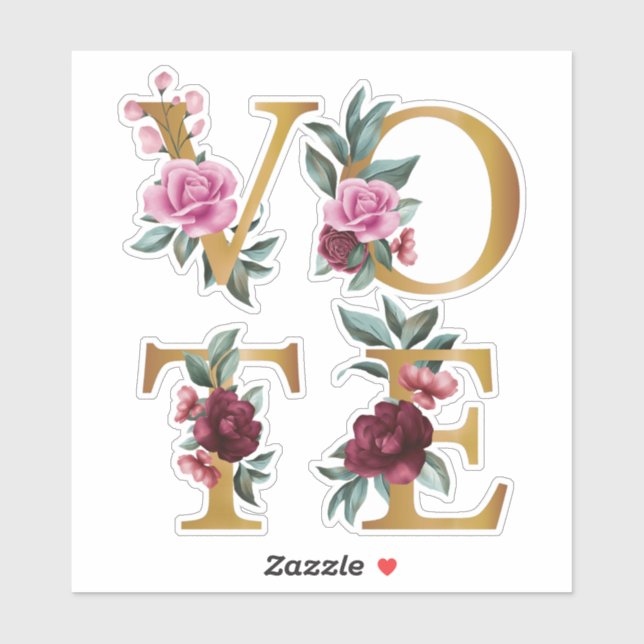Gold Burgundy Floral Elegant Feminine Go Vote Sticker (Sheet)