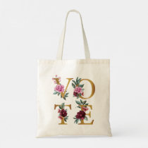 Gold Burgundy Floral Elegant Feminine Go Vote Tote Bag