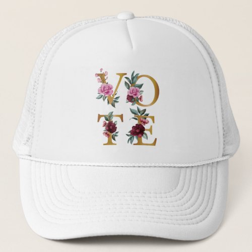 Gold Burgundy Floral Elegant Feminine Go Vote Trucker Hat