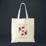 Gold Burgundy Floral Monogram Bridesmaid Tote Bag<br><div class="desc">Watercolor Burgundy Floral Gold Monogram Bridesmaid Tote Bag</div>