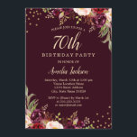 Gold Burgundy floral Sparkle 70th Birthday Party Invitation<br><div class="desc">More pretty Floral Birthday Invitations in the Little Bayleigh Store!</div>