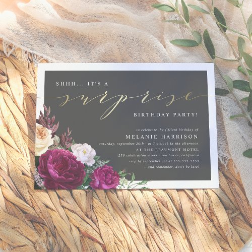 Gold & Burgundy Floral Surprise Birthday Party