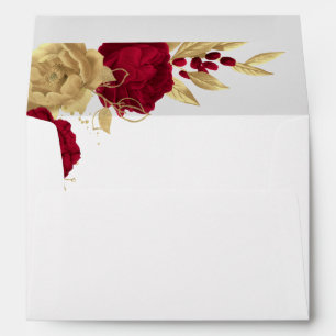 gold & burgundy flowers botanical wedding envelope