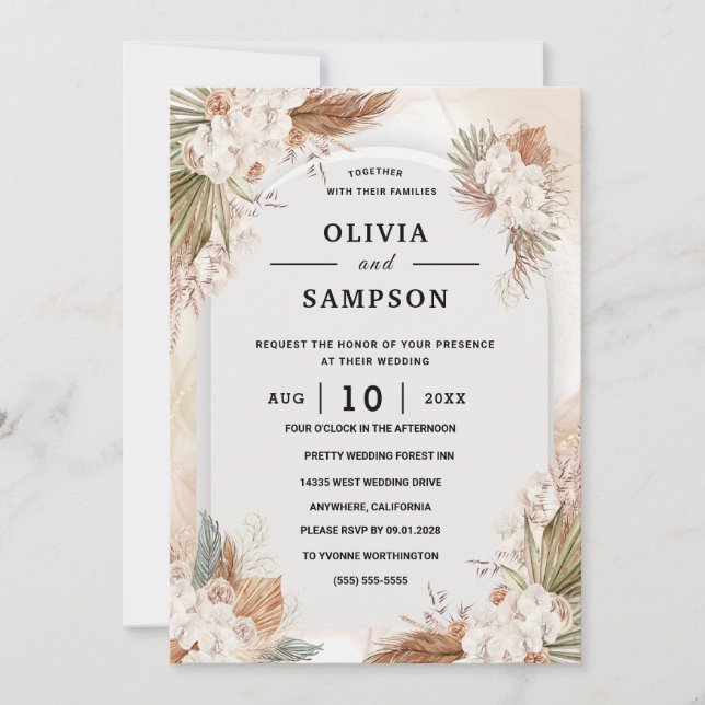 Gold Burgundy Gold Blush Pink Wedding Invitation (Front)