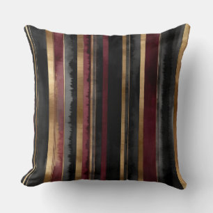 Gold Burgundy gray and black stripes Throw Pillow