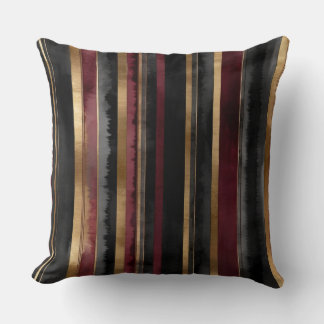 Gold Burgundy gray and black stripes Throw Pillow
