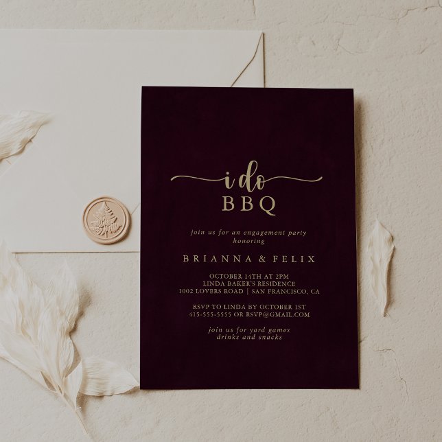 Gold Burgundy I Do BBQ Engagement Party Invitation (Creator Uploaded)