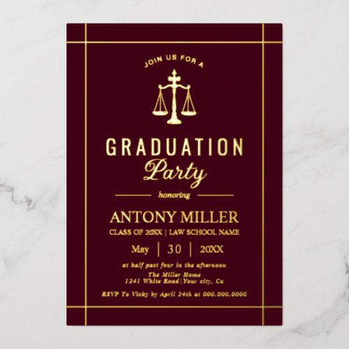 Gold burgundy law school graduation Class Of 2026 