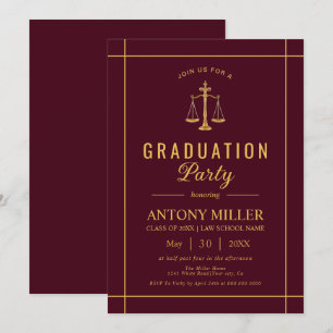 Gold burgundy Law school graduation Class Of 2026  Invitation