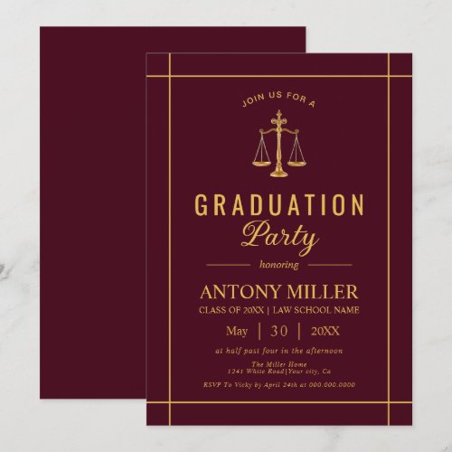 Gold burgundy Law school graduation Class Of 2026 