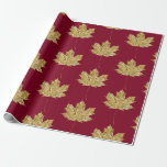Gold Burgundy MAPLE LEAF Birthday Wedding Party Wrapping Paper<br><div class="desc">Wrap your gifts with these awesome gold orange maple leafs.  Perfect for fall items,  decor,  wedding,  birthday,  thanksgiving... Background color is burgundy ; can be changed</div>