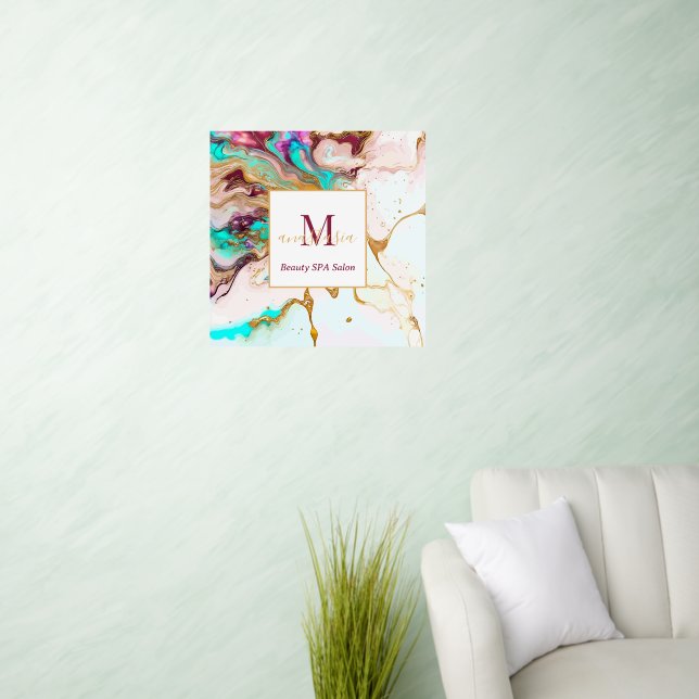 Gold Burgundy Marble Monogram Beauty SPA Salon  Wall Decal (Living Room)