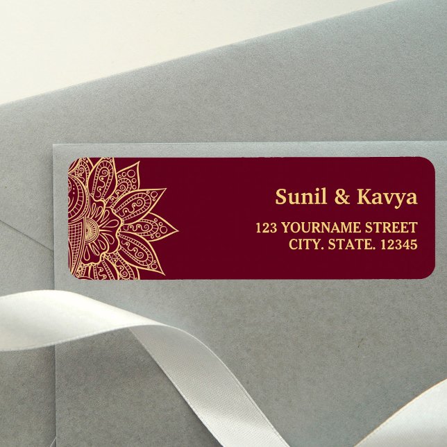 Gold Burgundy Mehendi Henna Indian Wedding Label (Creator Uploaded)