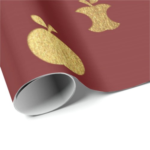Gold Burgundy Metallic Apple Fruit Crimson Scrap Wrapping Paper