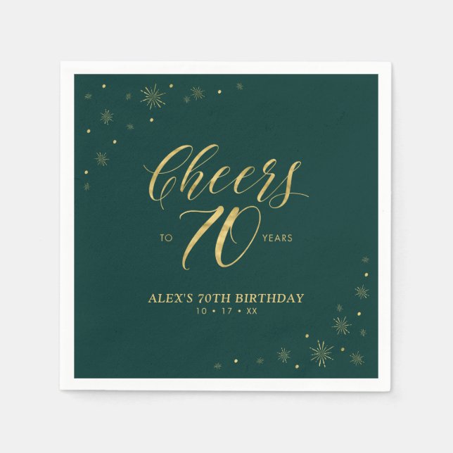 Gold & Burgundy Modern Cheers 70th Birthday Party Napkins (Front)