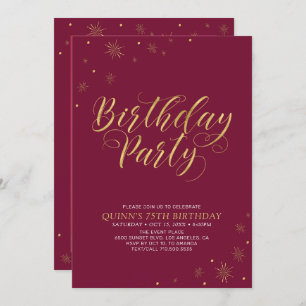 Gold & Burgundy Modern Chic 55th Birthday Party Invitation