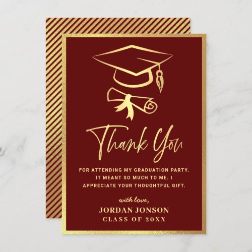 Gold Burgundy Modern Graduation Thank You Card - Gold Burgundy Modern Graduation Thank You Card.
For further customization, please click the "Customize" link and use our  tool to design this template. 
If you need help or matching items, please contact me.