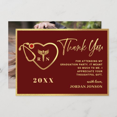 Gold Burgundy Modern Nursing School Graduation Thank You Card - Gold Burgundy Modern Nursing School Graduation Thank You Card.
For further customization, please click the "Customize" link and use our  tool to design this template. 
If you need help or matching items, please contact me.