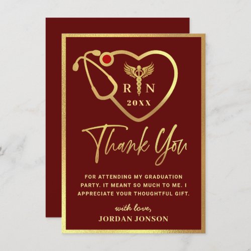 Gold Burgundy Modern Nursing School Graduation Thank You Card - Gold Burgundy Modern Nursing School Graduation Thank You Card.
For further customization, please click the "Customize" link and use our  tool to design this template. 
If you need help or matching items, please contact me.
