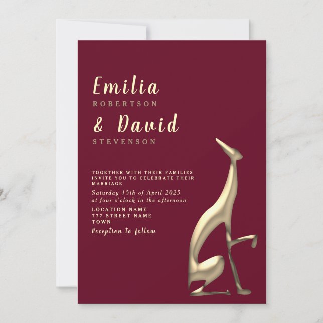 Gold & Burgundy Modern Wedding Invite (Front)