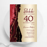 Gold Burgundy Red Agate Surprise 40th Birthday Invitation<br><div class="desc">Dark burgundy red and gold agate surprise 40th birthday party invitation. Elegant modern design featuring watercolor agate marble geode background,  faux glitter gold and typography script font. Trendy invite card perfect for a stylish women's bday celebration. Printed Zazzle invitations or instant download digital printable template.</div>